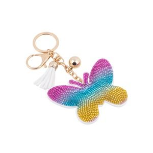 Bling Crystal Butterfly Rainbow Tassel Keychain Keyring Bag Charm